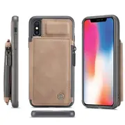 For Apple iPhone X / XS CaseMe Back Zipper Wallet Case W/ 3 Card Slots, RFID Blocking, 1 Money Pocket, Credit Card Holder Leather Cover (Brown)