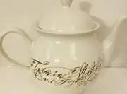 Rosanna White Teapot Brown Drizzle Cursive Script Oolong Ginger Matcha Earl Grey