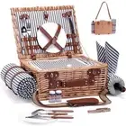 Picnic Basket with Blanket and Wine Pouch for 2 Wicker Picnic Set with Insula...