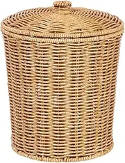 Woven Basket Trash Can Storage: Wastebasket Garbage Bin with Lid Rubbish Paper Storage Container for Home Bathroom Kitchens Laundry Utility Rooms