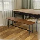 Levede 1x Dining Table +1x Bench Set Steel Home Kitchen Farmhouse Brown
