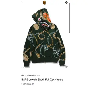 日本A BATHING APE® BAPE Jewels Shark Full Zip Hoodie連帽外套 鎖鏈設計