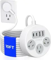 ORICO Extension Cord 10 Ft with USB C Ports, Flat Plug 10FT, White