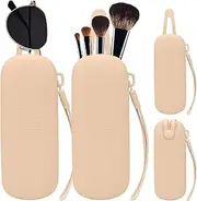2er Pack Cosmetic Bags,Travel Portable Makeup Bags Make up Brush Holder, Silicone Cosmetic Brush Pouch with Magnetic Buckle, Waterproof Drawstring Eyeglass Cases, Sunglass Organizer, khaki, Travel