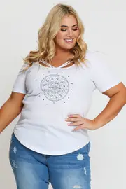 White Cut-out T-Shirt Crew Neck Short Sleeve