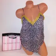 Victoria Secret Crop Camisole Cami Tank Top Medium Black Leopard Animal Print