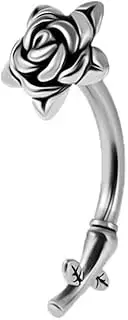 [Niaspi] Internally Threaded Rose Flower Belly Button Rings Stainless Steel Belly Navel Curved Barbell Vertical Rook Daith Cartilage Earrings Silver Body Piercing Jewelry for Women, 14g, Stainless Steel
