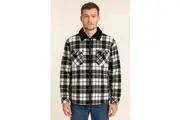 Mens Fur Sherpa Lined Check Shacket Jacket Shirt Fleece Lined in Black/Grey