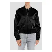 Replay Womens Satin Zipped Bomber Jacket Top Black