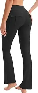 [HiBwoBwo] Women's Flare Leggings with Pockets Butt Lifting Gym Bootcut High Waisted Yoga Pants Tummy Control Workout Leggings