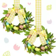 2 Pieces 9" Mini Easter Wreaths with Lights Small Easter Wreaths for Front Door