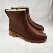 Clarks Womens Maru May Cognac Leather Shearling Lined Zip Ankle Boots 8M 13292