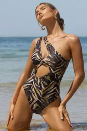 Sozzani | Zebra Print Asymmetric Cut-Out Swimsuit