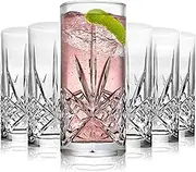 Water Glasses Set of 6 Highball Drink Glasses Juice Glasses Base Glassware for Wine Beer Whiskey Cocktails Beverage Drinking Tall Tumbler Glass