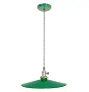 Pendant Light Fixture Green Flat 14" Shade Porcelain Enamel Industrial Style