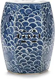 PA-DABAOO Glazed Ceramic Garden Stool, Blue and White Porcelain Decorative Stool, Chinese Style Drum Stool, Vintage Dressing Stool, Easy to Clean, Suitable for Terrace, Courtyard