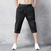 Men's Black 3/4 Length Quick Drying Nylon Summer Shorts L