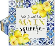 AnyDesign 80 Pack Lemon Luncheon Napkins Disposable She Found Her Main Squeeze Paper Decorative Napkins Blue Tiles Print Dessert Dinner Hand Napkin for Buffet Party Supplies Decoration, 6.5 x 6.5 In