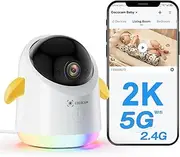COCOCAM 2K Baby Monitor, Wi-Fi 2.4/5G, 355° Pan, 120° Tilt, Phone App, Fun Light, AI Analysis, Crying Detection, Temp/Humidity Sensor, 14 Lullabies, Indoor Monitoring Camera