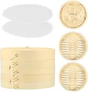Bamboo Steamer Basket Bamboo Dumpling Steamer Bun Vegetable Steamer Lightweight Food Steamer Baskets Reusable Liners Eco-Friendly Bamboo Steamer for Steaming Dumplings Vegetables Fish Rice (20 cm)