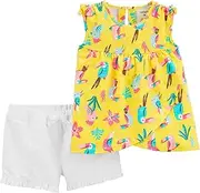 [Carter's] Baby Girls 2-Pc. Cotton Toucan-Print Top & Shorts Set Yellow Multi
