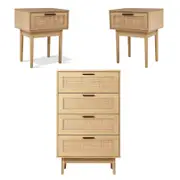Rattan Bedroom Package | 2 x Bedside Tables with Drawer & Tallboy With 4 Drawers