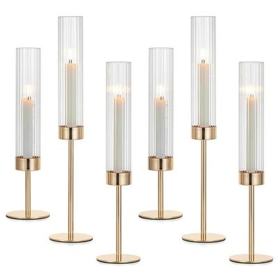 Hewory Gold Taper Candle Holders: Candlestick Holders Set of 6 Hurricane Glas...