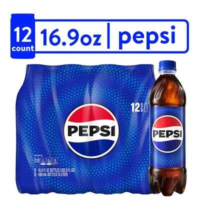 Pepsi Soda Pop Pack of 12 16.9oz Bottles Soft Drink Cola Soda Bottle Pop