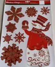 CHRISTMAS Window Clings SNOWMAN With SNOWFLAKES HOLDING SNOW GLOBE