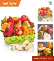 Gourmet 10-Piece Wicker Fruit Basket with Seasonal Delights and Gift Ribbon