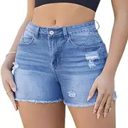 [Tunlaud] Jean Shorts for Women High Waisted Stretchy Distressed Denim Shorts Ripped Frayed Hem Short Jeans