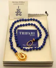 Vintage Trifari Limited Edition Rare Horse Hook 1.5" Clasp, 35" Bead Necklace