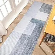 Calore Runner Rug Non Slip Washable Rug Carpet Floor Mat for Hallway Entryway Kitchen Laundry Room Living Room (Grey/Blue/Gold, 80x250cm)