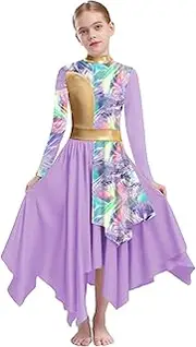 [Loodgao] Kids Girls Praise Dance Dress Metallic Patchwork Tunics Irregular Long Gowns Worship Dancewear Costume