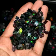 Natural Ethiopian Black Fire Opal Rough Slice Loose Gemstone Lot 4 To 8 mm