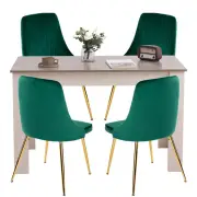 Grey Rectangular Dining Table with 4x Green Velvet Chairs