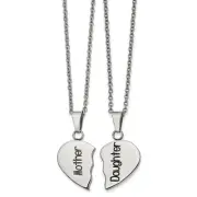 Chisel Stainless Steel and Enamel Mother Daughter Heart Necklace Set - 18"
