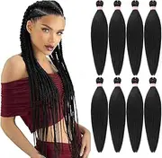 Dorsanee Pre Stretched Braiding Hair 20 Inch 8 Packs Natural Black Professional Braiding Hair for Braids Soft Yaki Texture Hot Water Setting Synthetic Hair Extensions (20inch,#1B)