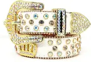 [RGWYGCG] Western Rhinestone Cowgirl Cowboy Bling Studded Leather Belt,Crystal Vintage Belts for Party Jeans Dresses,Gift Box