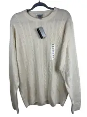 Geoffrey Beene Men’s Sweater Size XL Cable Knit Long Sleeve Pullover Crème White
