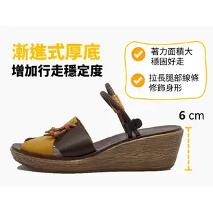 MIT台灣製 楔型涼鞋拖鞋 手工真皮夾腳拖鞋 夾趾涼鞋- 721黃