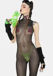 [J Valentine] Holographic Dot Mesh Catsuit