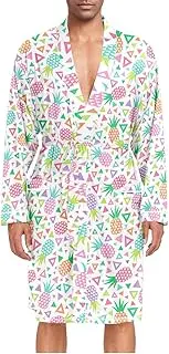 [ZZXXB] Pineapple Geometry Mens Sleepwear Robe Lightweight Nightgown Long Sleeves Spa Bathrobe with Pockets M-XL