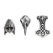 Alchemy Gothic Norsebraid Hair Rings Beads Pewter Crow Skull Vikings Thor Hammer