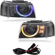 2 PCS Full LED Headlights Dual Beam Projector Fit Compatible For Land Rover Freelander 2 L359 2013-2015 plug and play(Right Hand Drive)