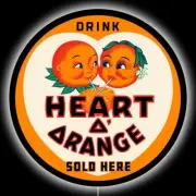 Heart O' Orange Soft Drink LED Hanging Lighted Sign: 36" Diameter Round