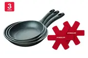 Pyrolux Pyrostone 3 Piece Fry Pan Set with Felt Protectors (Black)