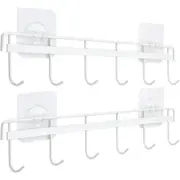 Yizhi 2 Pack Adhesive Wall Hooks Utensil Holder Rack Kitchen Rail, Space Saving Utensil Hanger No Drilling Wall Mounted Accessory Hanger with 6 Hooks for Kitchen Bathroom Bedroom
