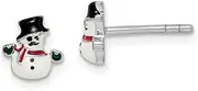 [JewelryWeb] 925 Sterling Silver Rhodium Plated Teen Enameled Snowman Post Earrings 7.2mm long
