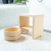 H.11.8" A set of wooden shower stool with bucket made of Japanese Hinoki Cypres